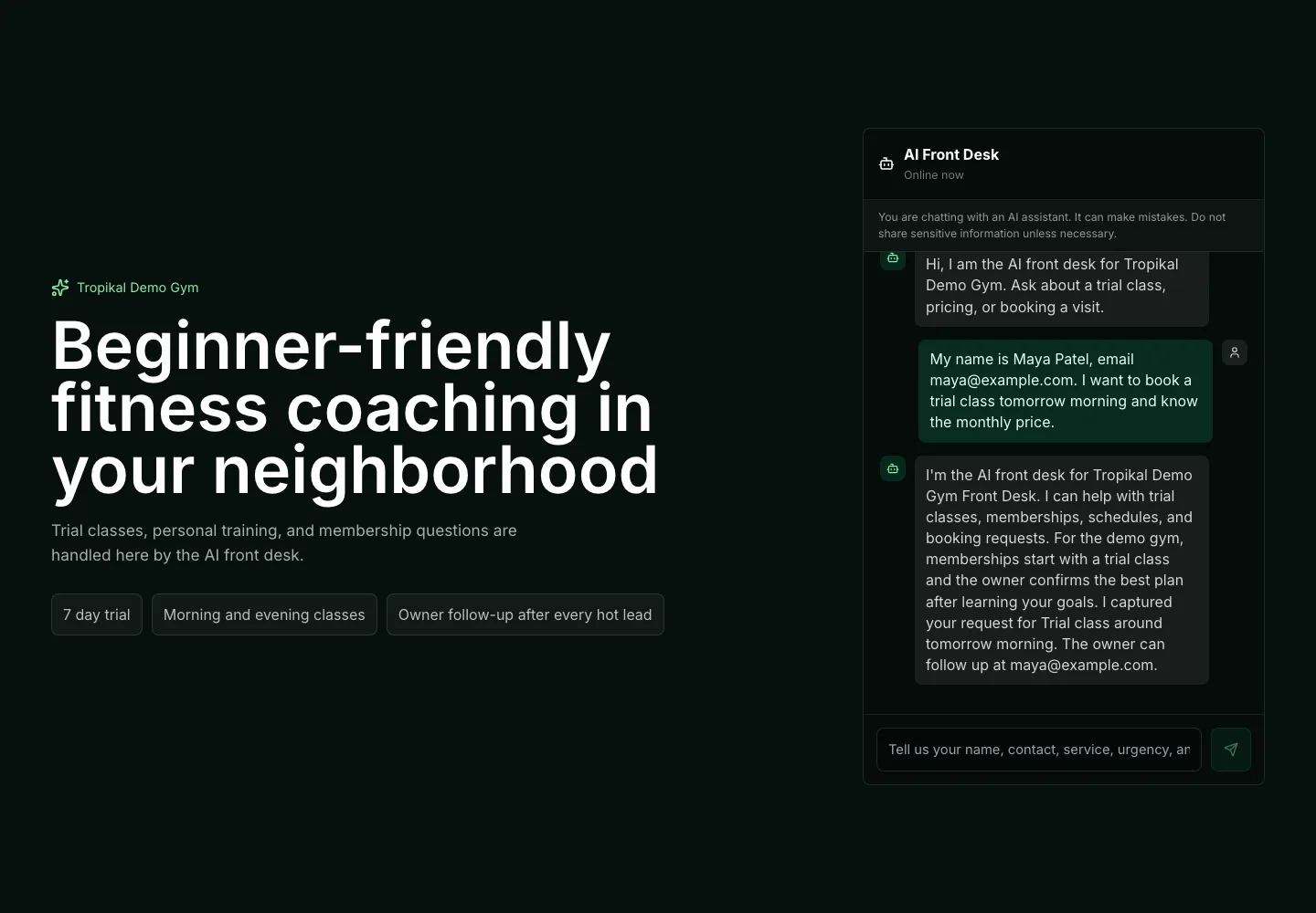 TROPIKAL AI: Website-Chat am Desktop
