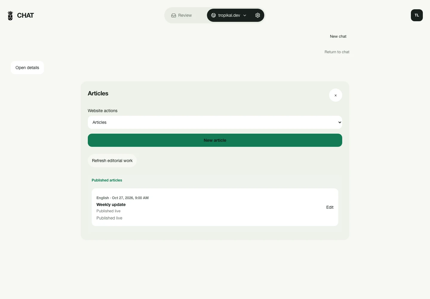 Articles ready for review · current app with demonstration data